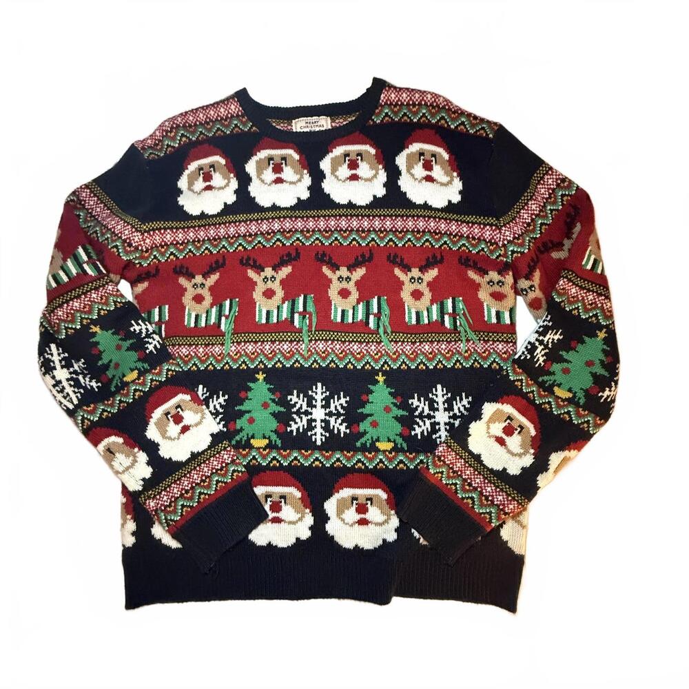 Daisy Boutique Women's XXL Holiday Christmas Sweater. Santa/Rudolph Ugly Sweater